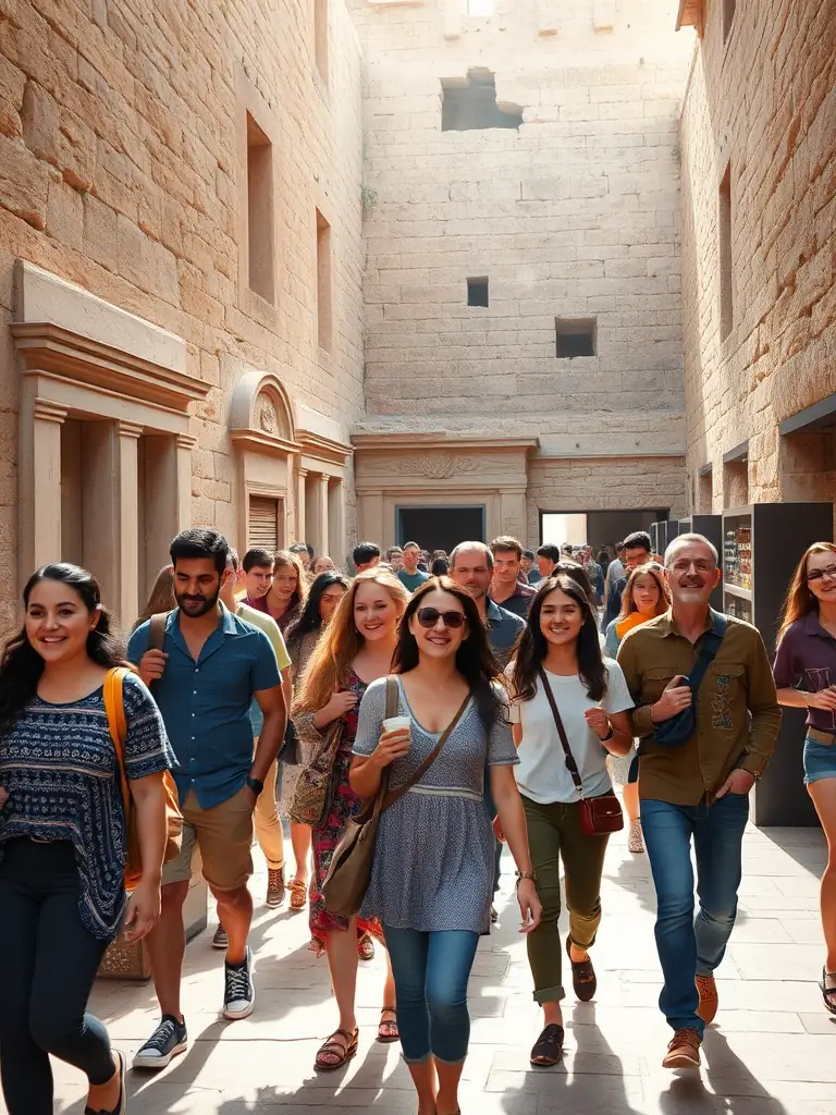 A group of community members participating in a guided tour of a historical site, emphasizing the organization's efforts to engage the community in heritage preservation.