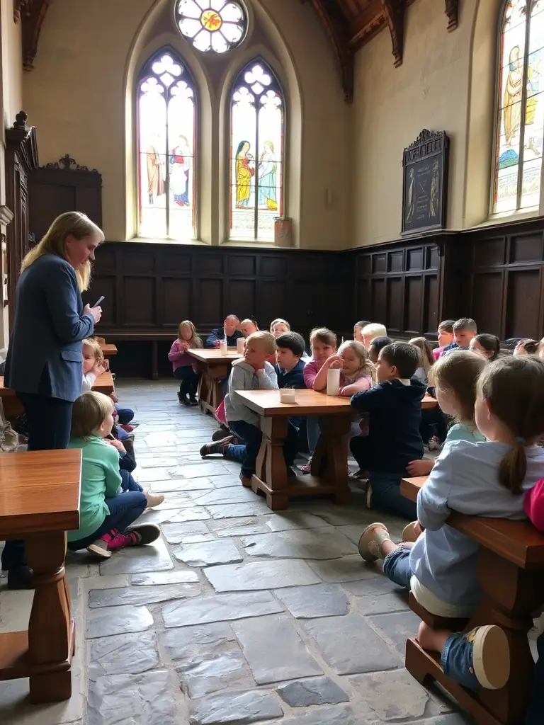 A photo of children participating in an educational workshop about local history, demonstrating the organization's focus on educating the younger generation.