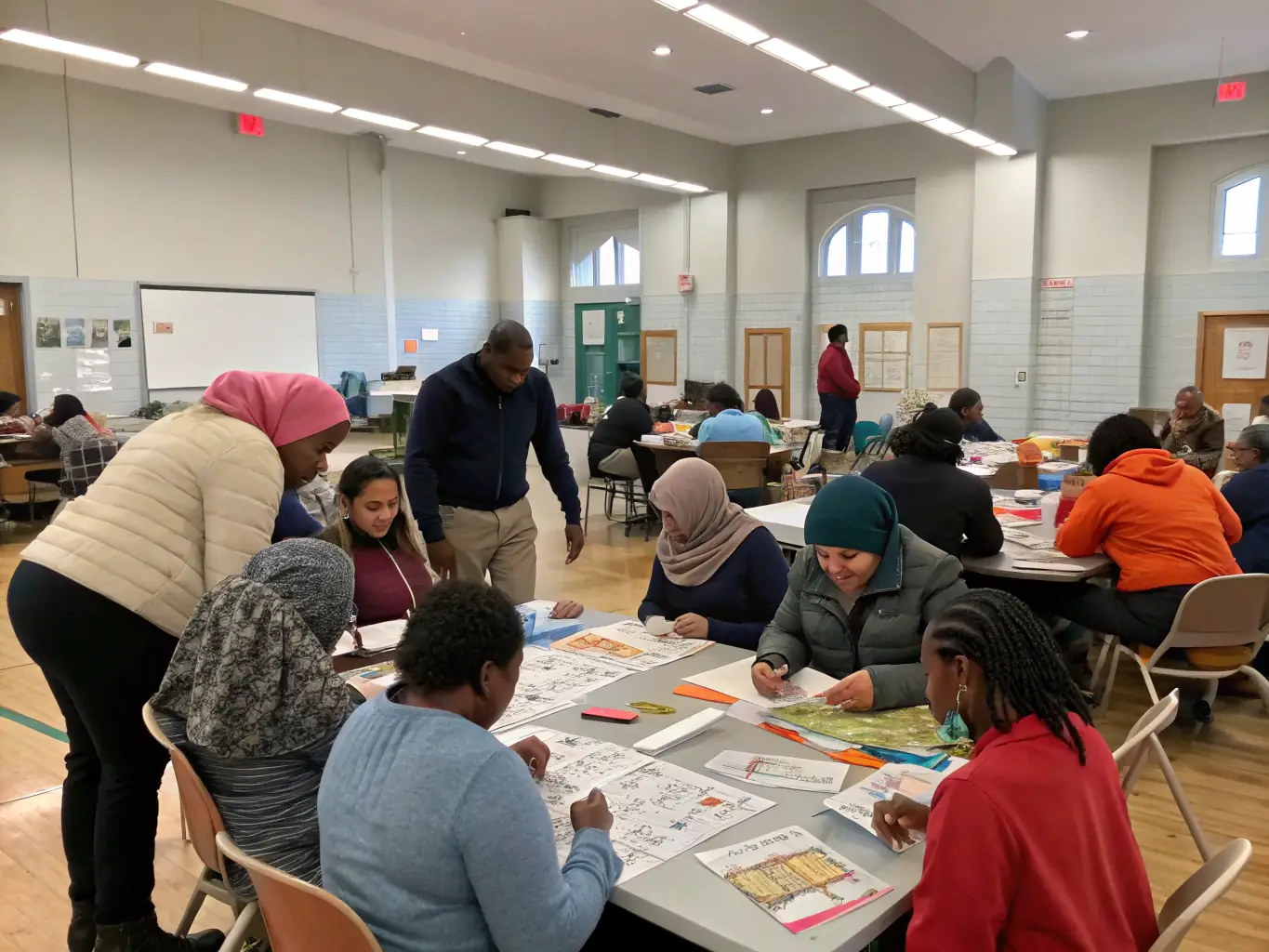 A diverse group of community members participating in a workshop focused on preserving local traditions, highlighting the Community Engagement Initiatives.